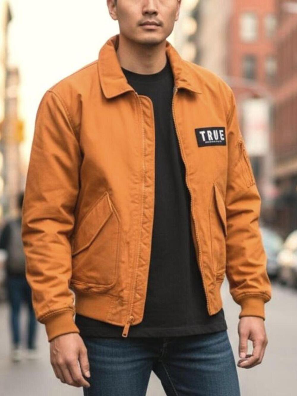TRUE RELIGION Mens (L) MA-2 Aviation Chipmunk Zip-Up Bomber Jacket Quilt Lining